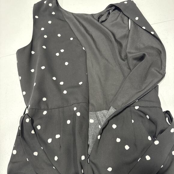 Women's Warehouse Sleeveless Belted Wide Leg Jumpsuit US 8 UK 12 Black Polka Dot - Picture 13 of 15